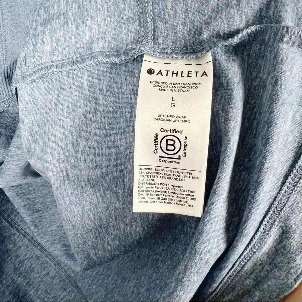 Athleta Untempo Wrap Cardigan Blue Hooded Pockets Size Large